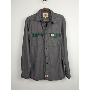 Button Front Shirt 7 Seas Brewing Mens XL Gray Plaid Trim Wool Blend Long Sleeve